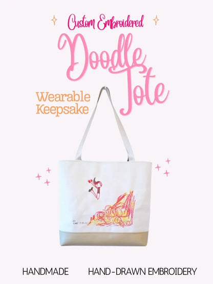 Handmade - Custom Doodle Artwork Embroidered Canvas Tote bag