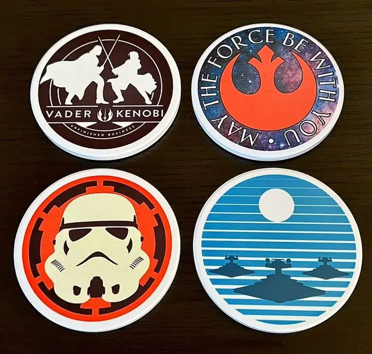 Star Wars Ceramic Coasters: Vader, Kenobi, Stormtrooper, Imperial Fleet - Set of 4