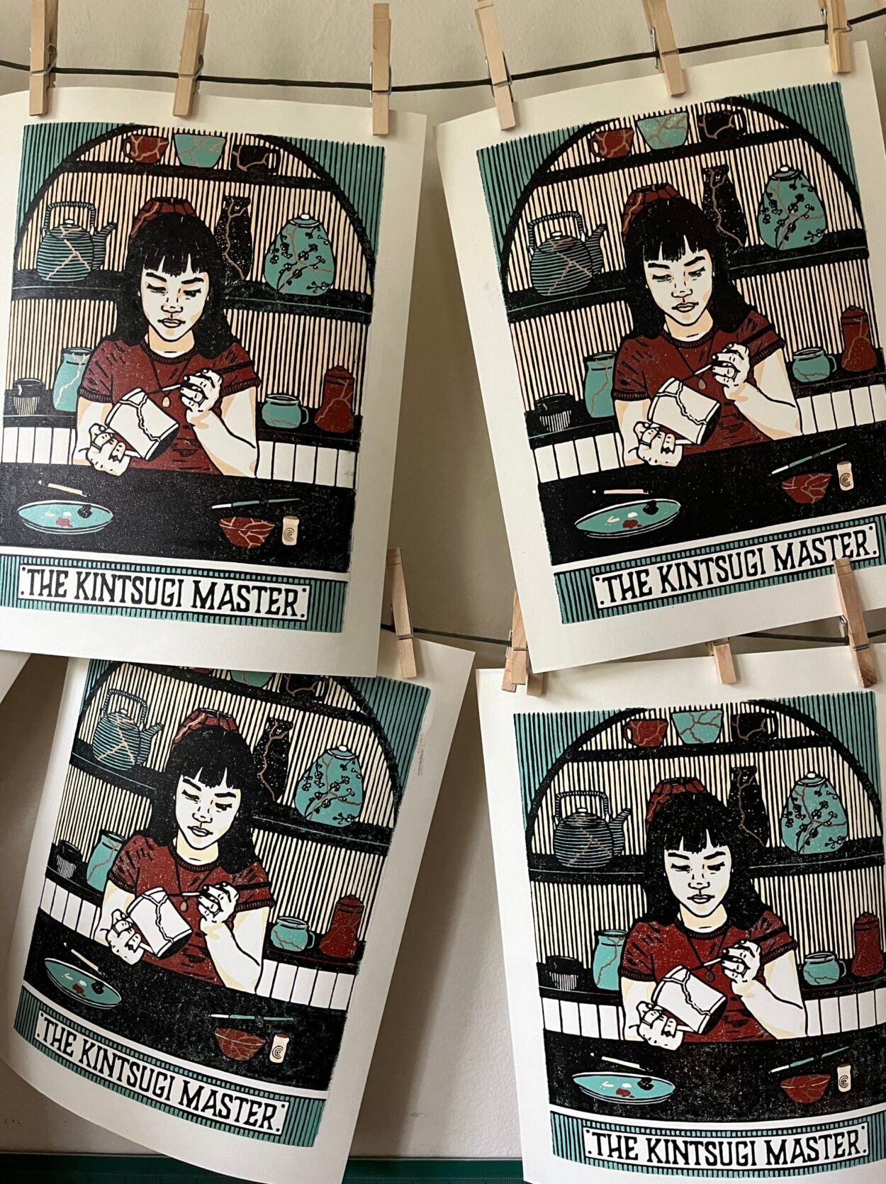 “The Kintsugi Master” Limited Edition Linoleum Block Print - Oracle Deck Print