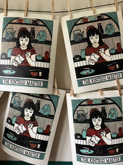 “The Kintsugi Master” Limited Edition Linoleum Block Print - Oracle Deck Print