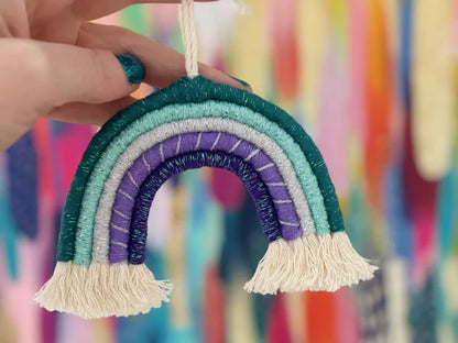 mermaid fiber arts hanging rainbow
