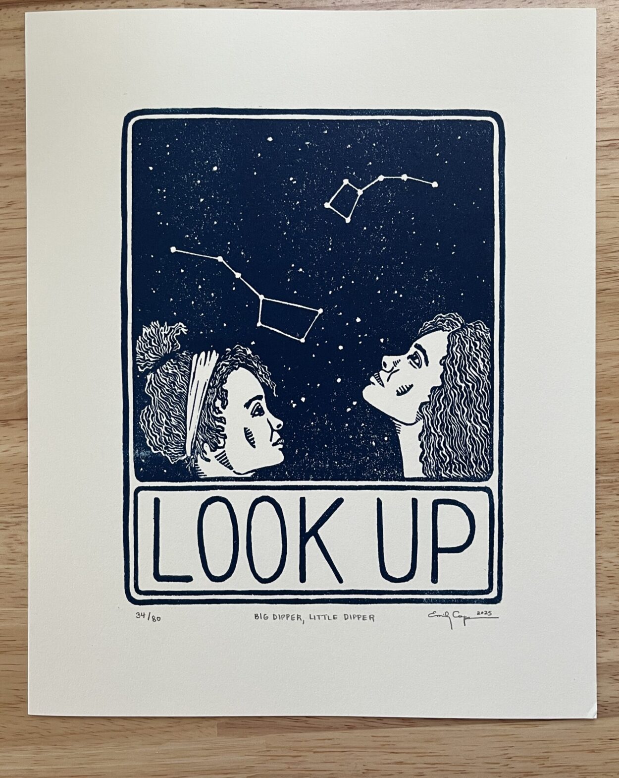 “Big Dipper, Little Dipper” Limited Edition Linocut Print - look up artwork, block print