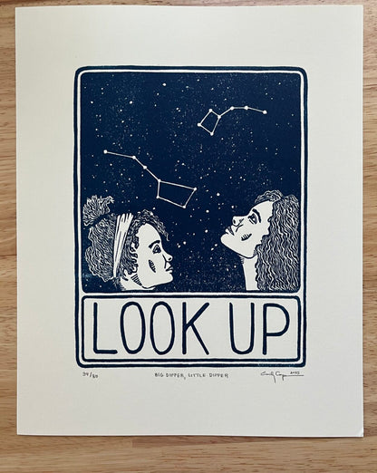 “Big Dipper, Little Dipper” Limited Edition Linocut Print - look up artwork, block print