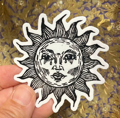 Sad Sun Sticker - weatherproof adhesive, UV protective laminate