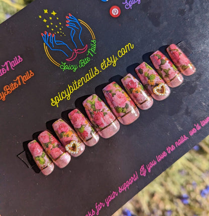 Garden Party - Pink Cat Eye Rose and Pearl Chrome Valentines Day Press-On Nail Extensions 10pcs