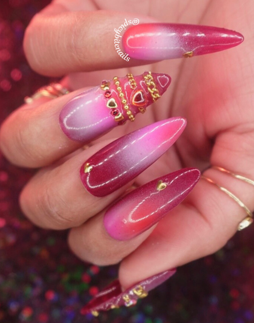 Hearts &amp;amp; Heirlooms - Red and Pink Aura Gold Bangle Press-On Nail Extensions 10pcs
