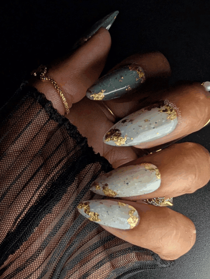 Clean Slate - Speckled Sage and Gold Ombré Gradient False Press-On Nail Extensions 10pcs
