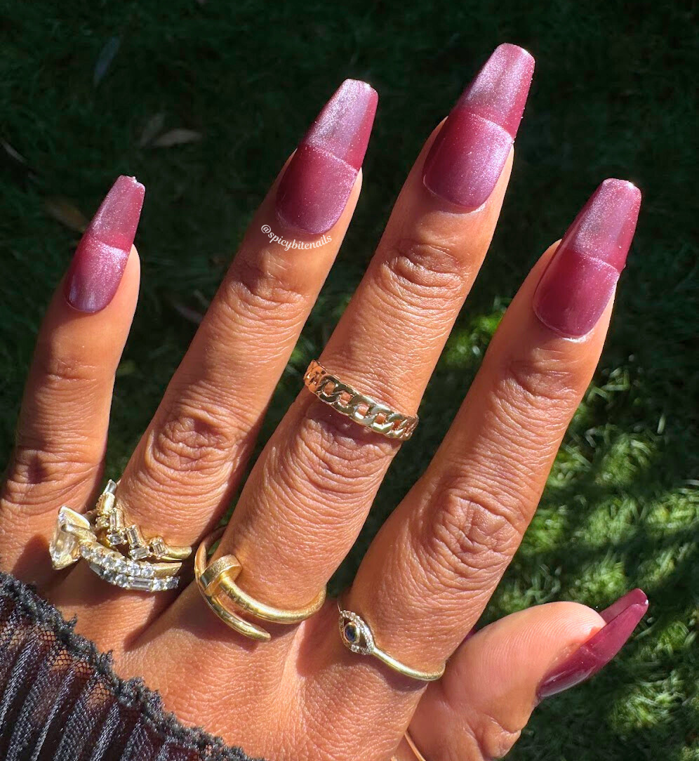 Crimson Veil - Burgundy Velvet Cat-Eye Press-On Nail Extensions 10pcs