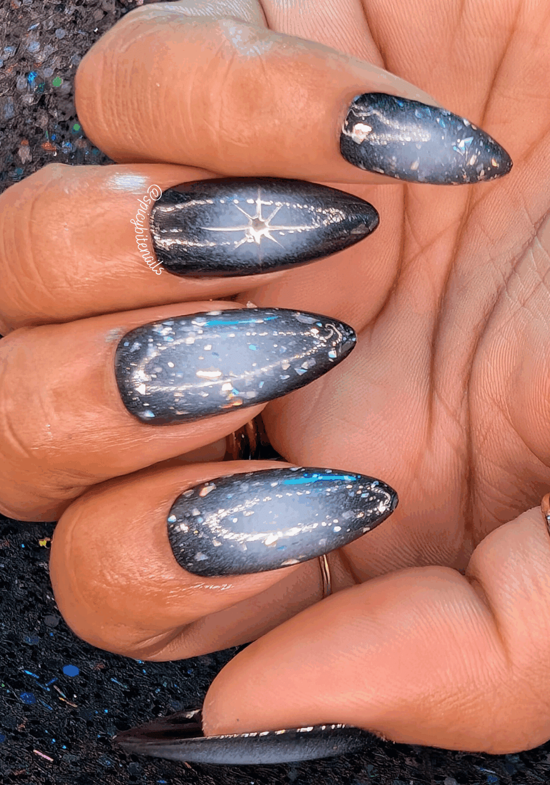 Dark and Stormy - Black and White Glittery Aura False Press-On Nail Extensions 10pcs