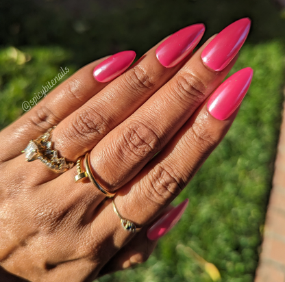 Raspberry Glazed Donut Nails - Dark Pink Pearl Chrome False Press-On Nail Extensions 10pcs