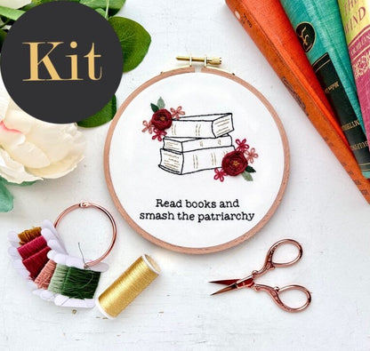 Read books and smash the patriarchy // 5 inch embroidery kit
