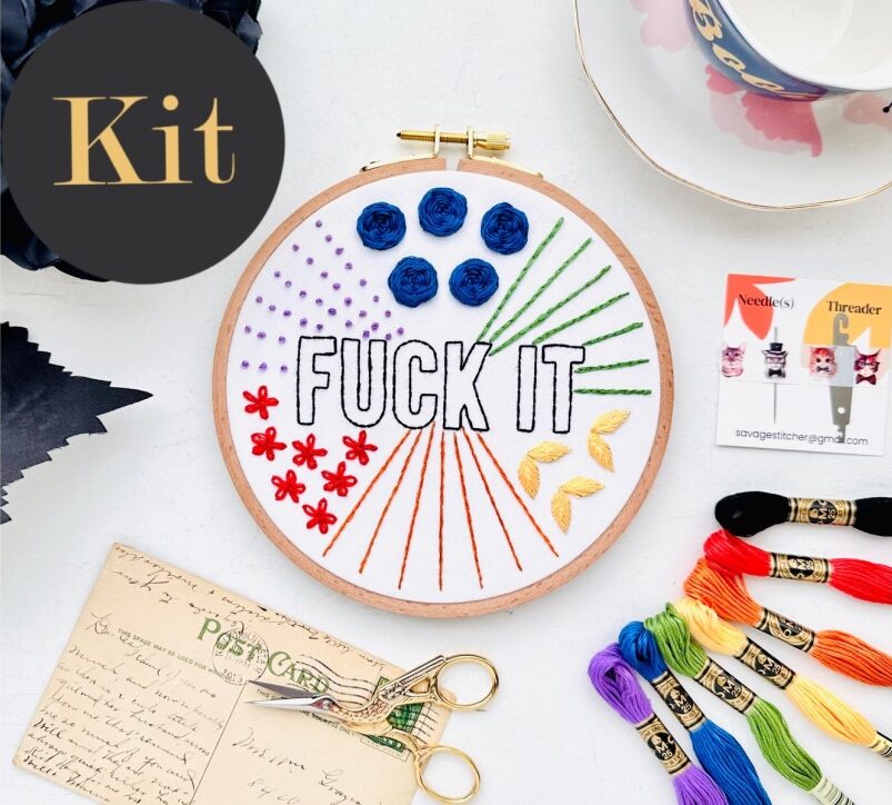Fuck it Beginner Embroidery Sampler // 6 inch embroidery kit