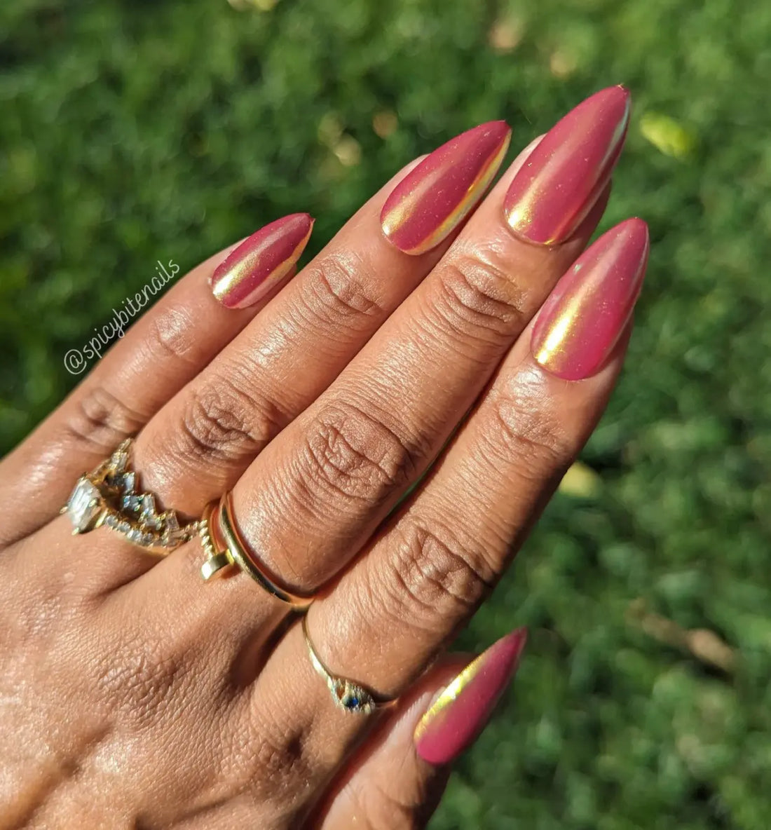 Cranberry Glazed Donut Nails - Red Pearl Chrome False Press-On Nail Extensions 10pcs