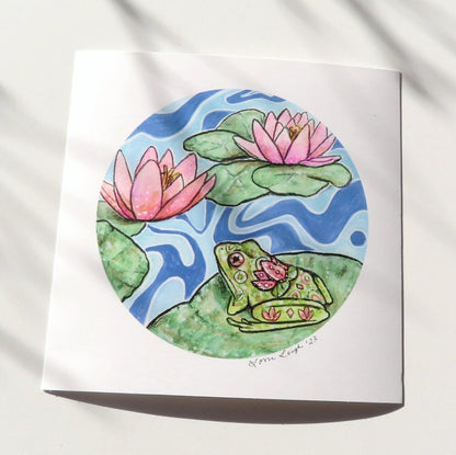Frog with Water Lilies - Small art print
