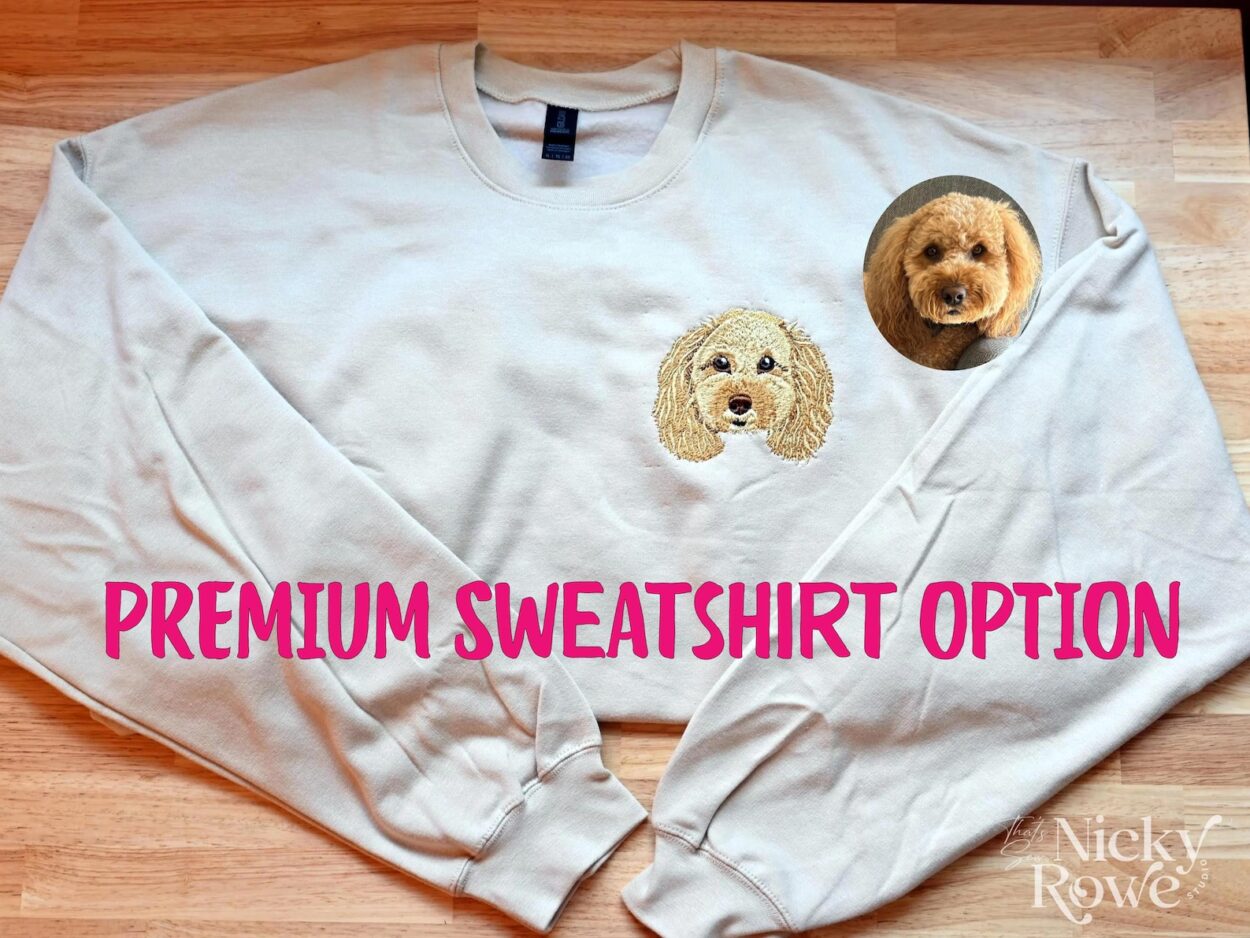 Custom Pet Portrait Commission - Hand-Drawn Embroidery on Independent Brand Crew Sweatshirt