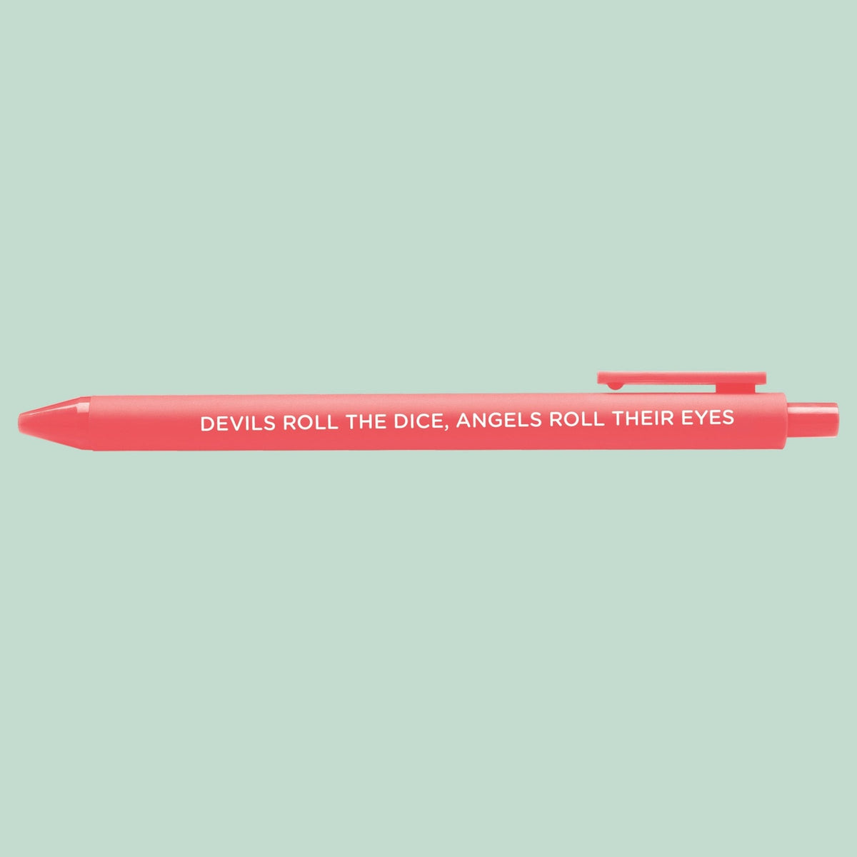 Cruel Summer jotter gel pen shown at an angle — coral barrel desk gift by indie artist MangoIllustrated