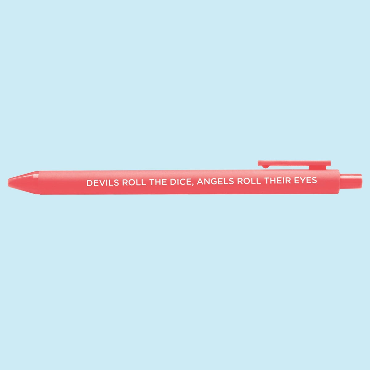 Cruel Summer pen detail — embossed lettering on a neon coral barrel by indie artist MangoIllustrated