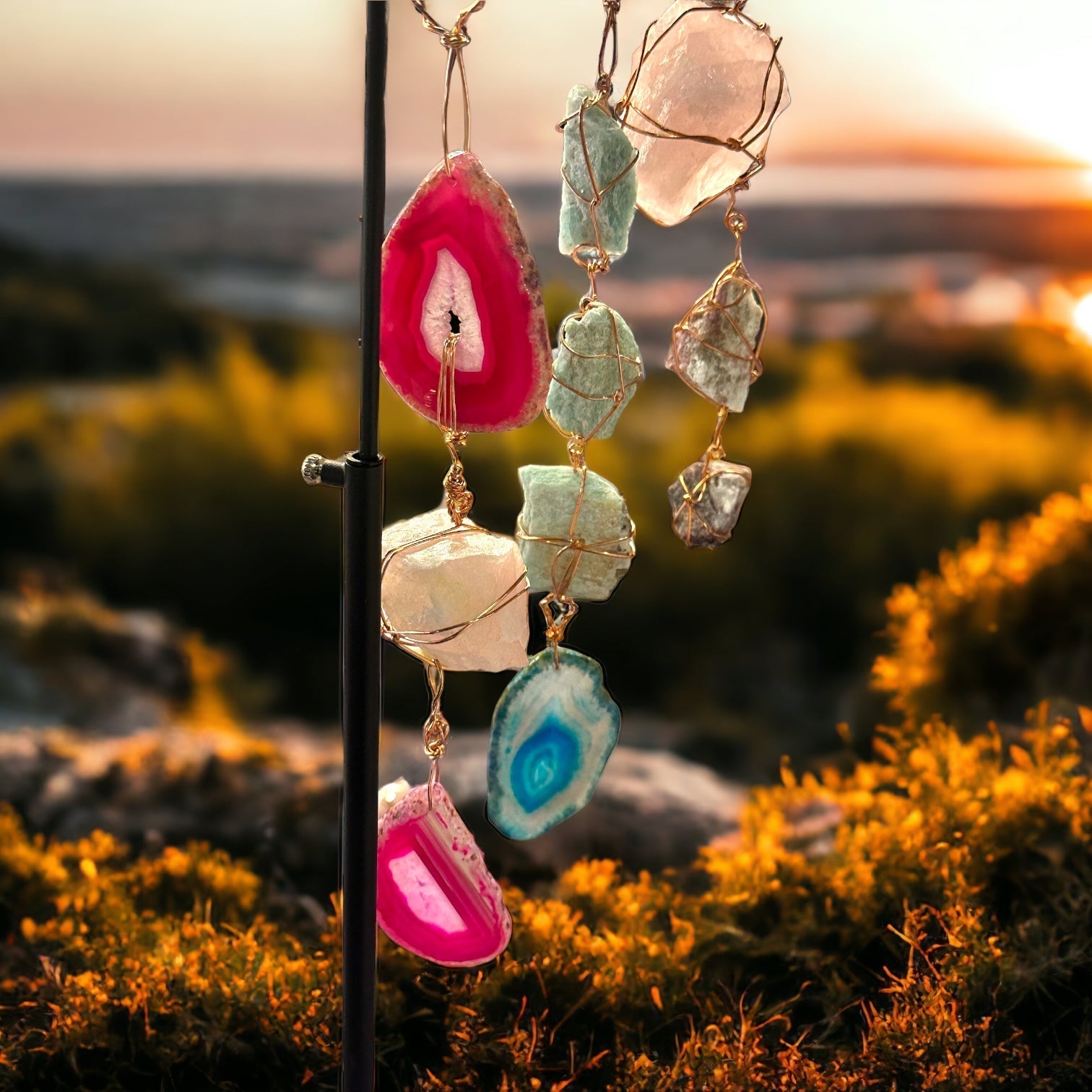 Sunset with Crystal and Agate Copper wrapped Suncatchers