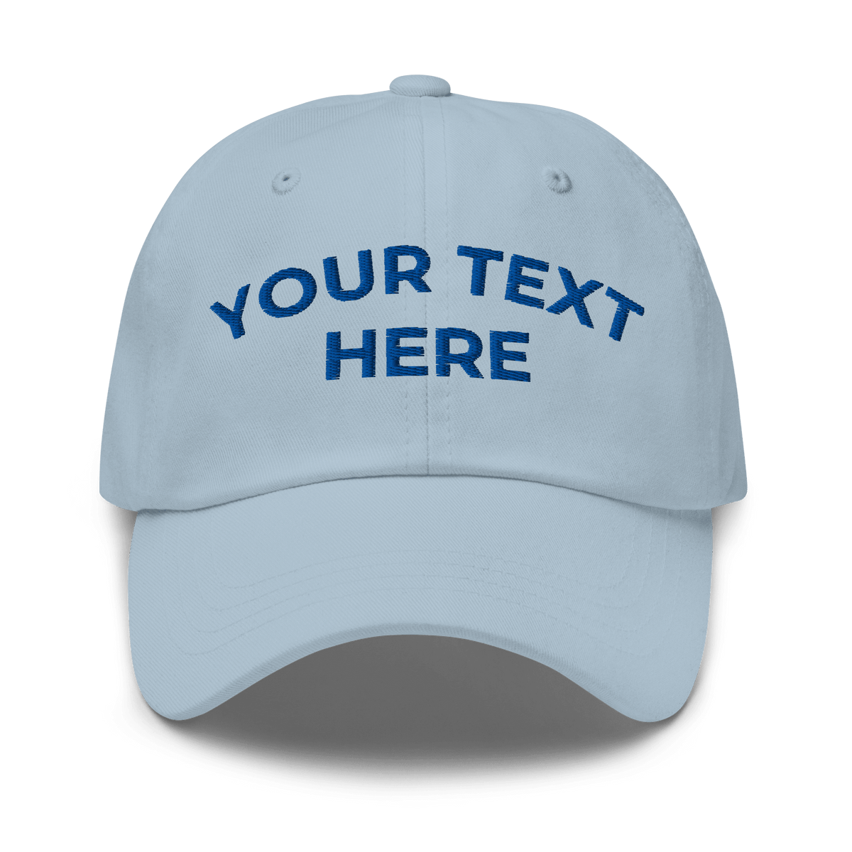 Light blue embroidered dad hat with custom text