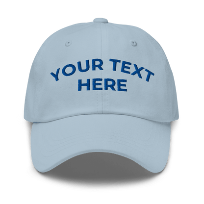 Light blue embroidered dad hat with custom text