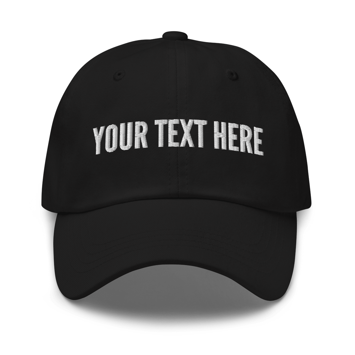 Custom embroidered black dad hat with personalized text
