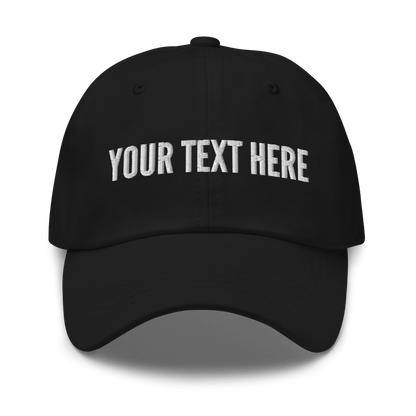 Custom embroidered black dad hat with personalized text