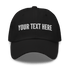 Custom embroidered black dad hat with personalized text