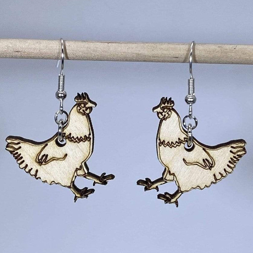 Cute Chickens Wooden Dangle Earrings - - Cate&