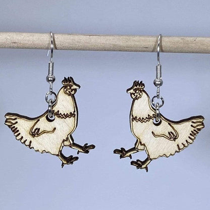Cute Chickens Wooden Dangle Earrings - - Cate&