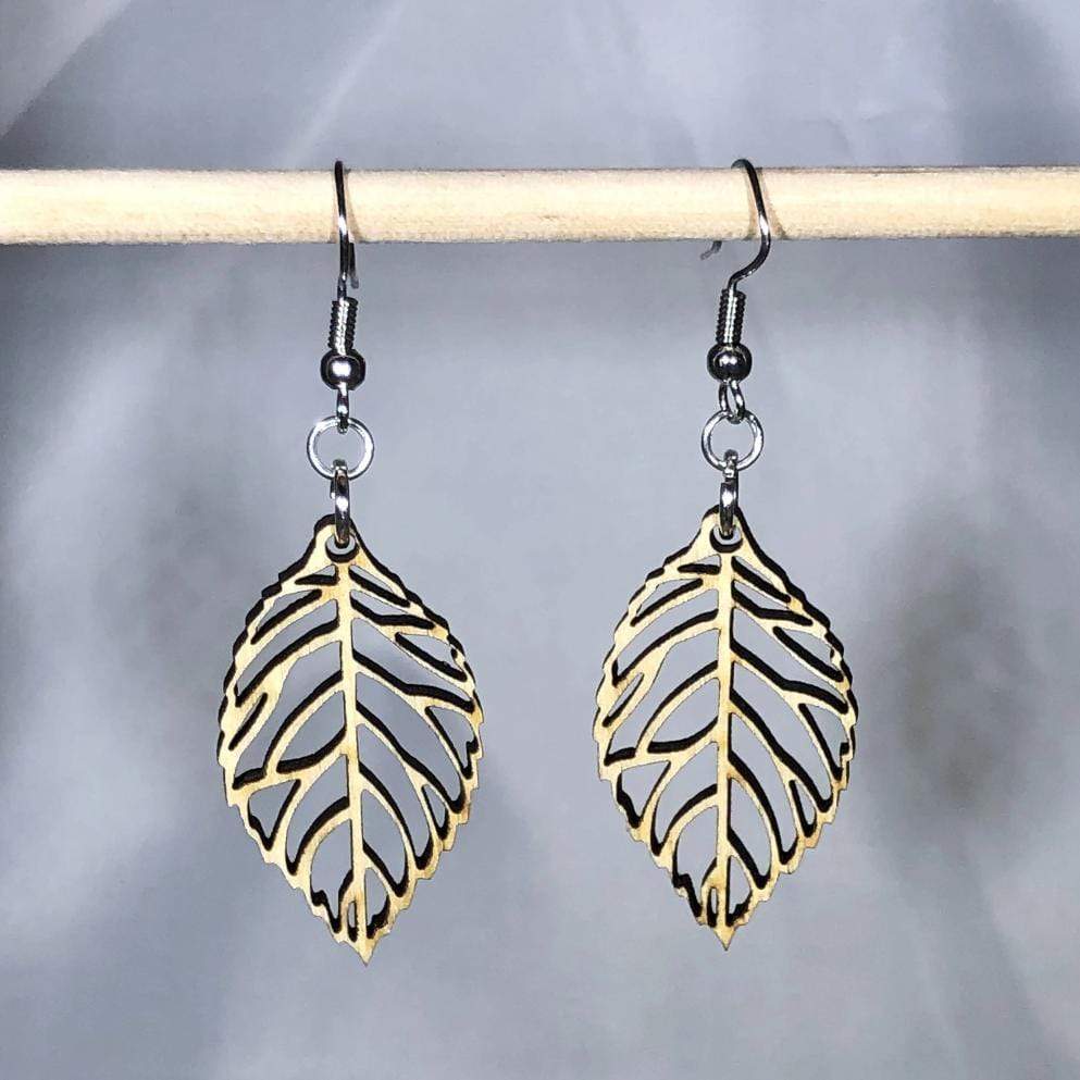 Cutout Leaf Wooden Dangle Earrings - - Cate&