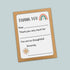 The image is a simple, handwritten thank you card with a rainbow graphic and a sun-like symbol. The card has a blank space for a response, and the text is written in a casual, friendly tone.