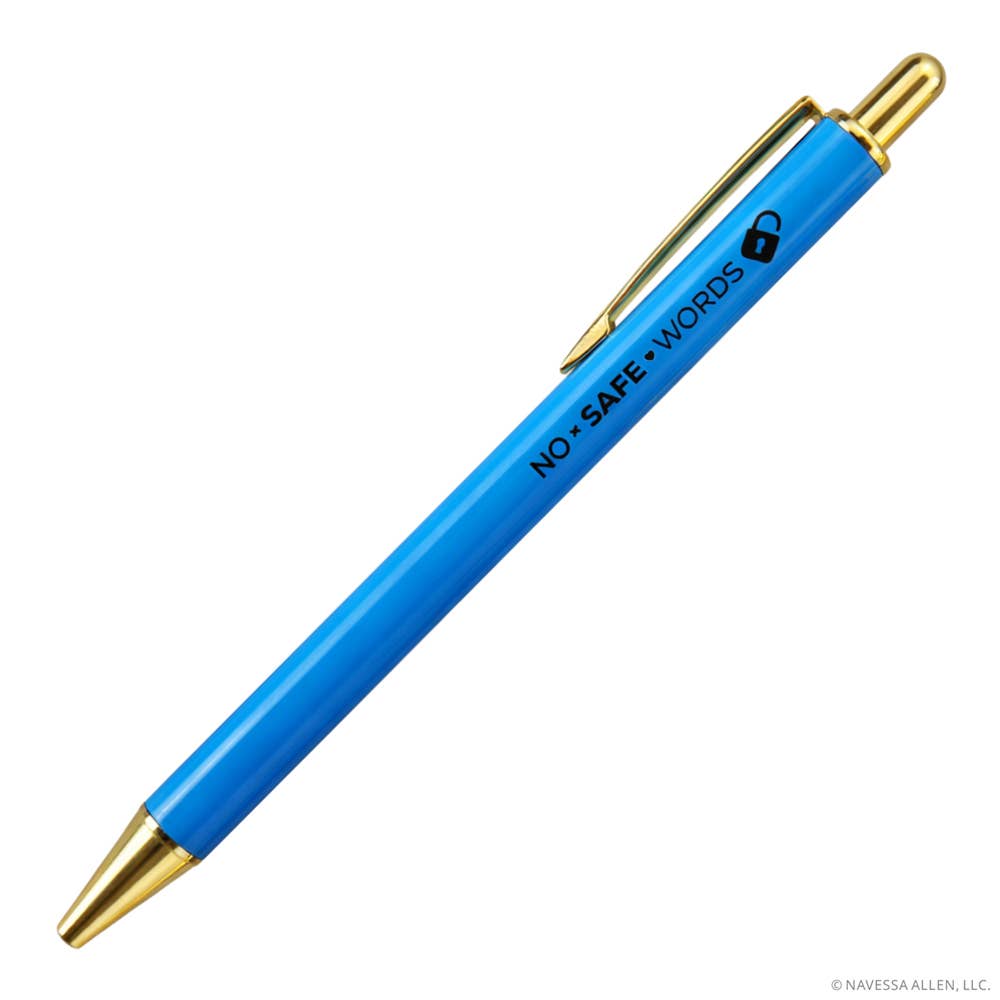 Blue pen with gold accents and &