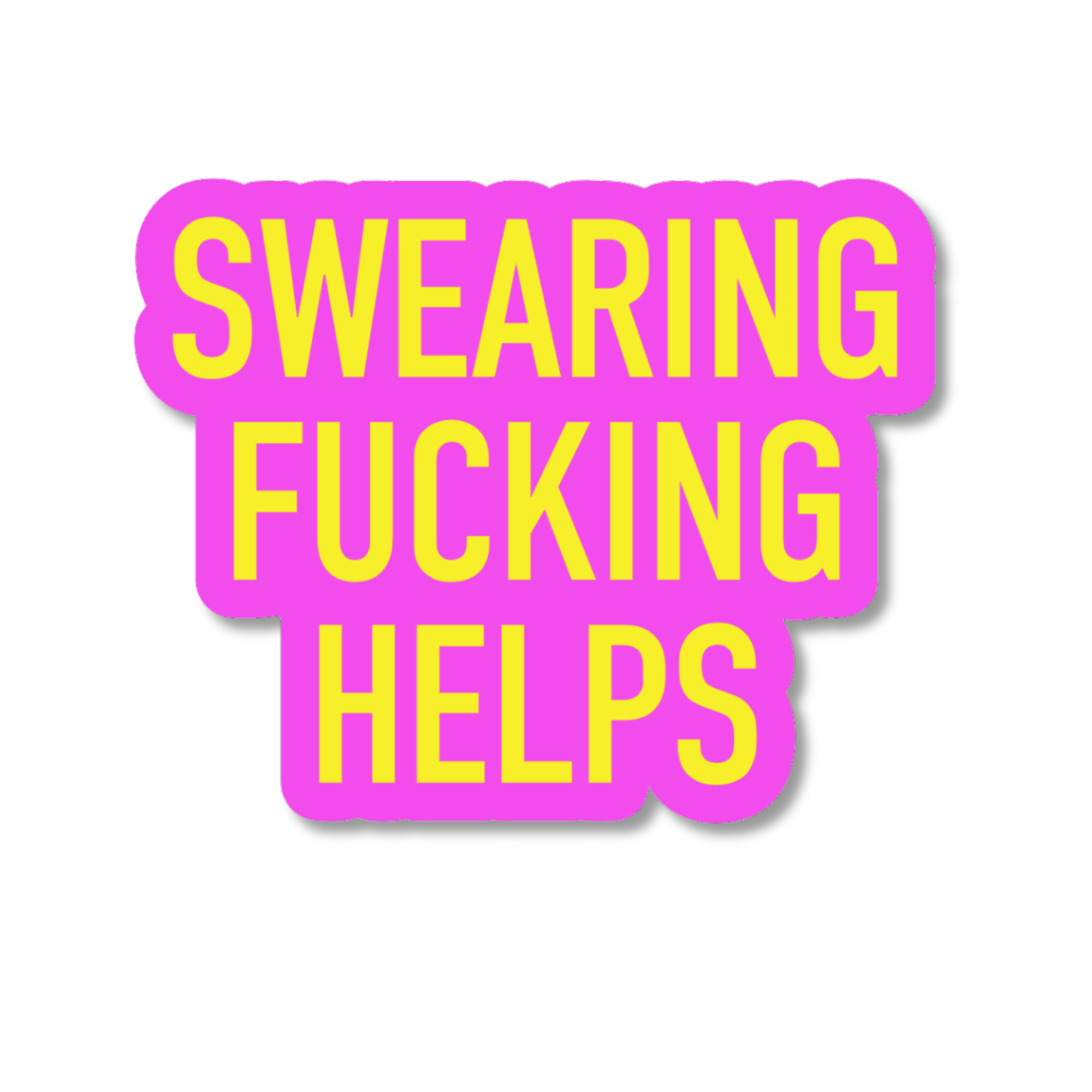 Pink and yellow sticker with the text &