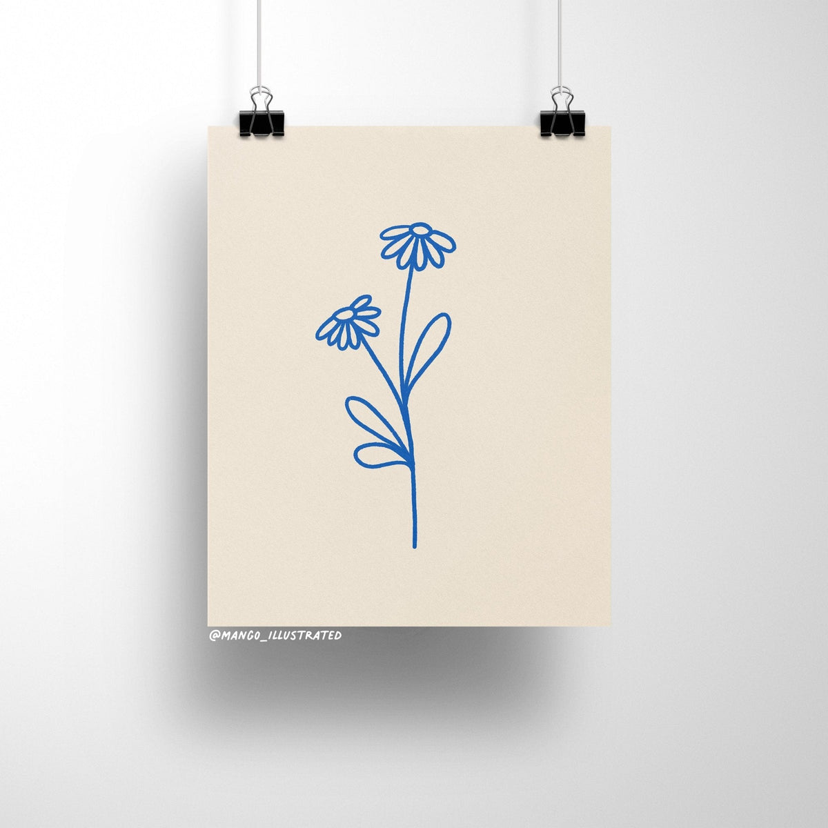 Daisies art print detail — hand drawn daisy linework on matte museum-quality art paper by indie artist MangoIllustrated