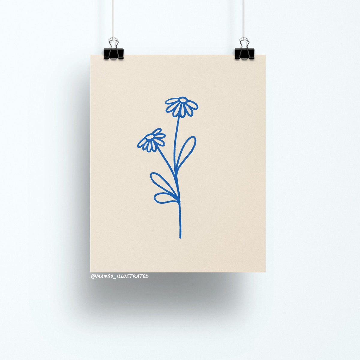 Daisies art print flat lay — minimalist blue floral wall art for a modern gallery wall by indie artist MangoIllustrated