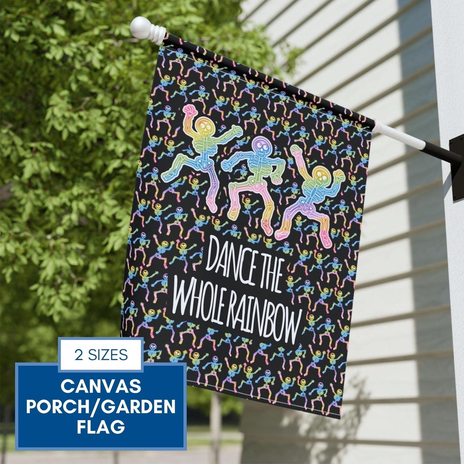 dance-the-whole-rainbow-garden-flag-dancing-skeletons-lgbtq-ally-porch-flag-hand-drawn-art