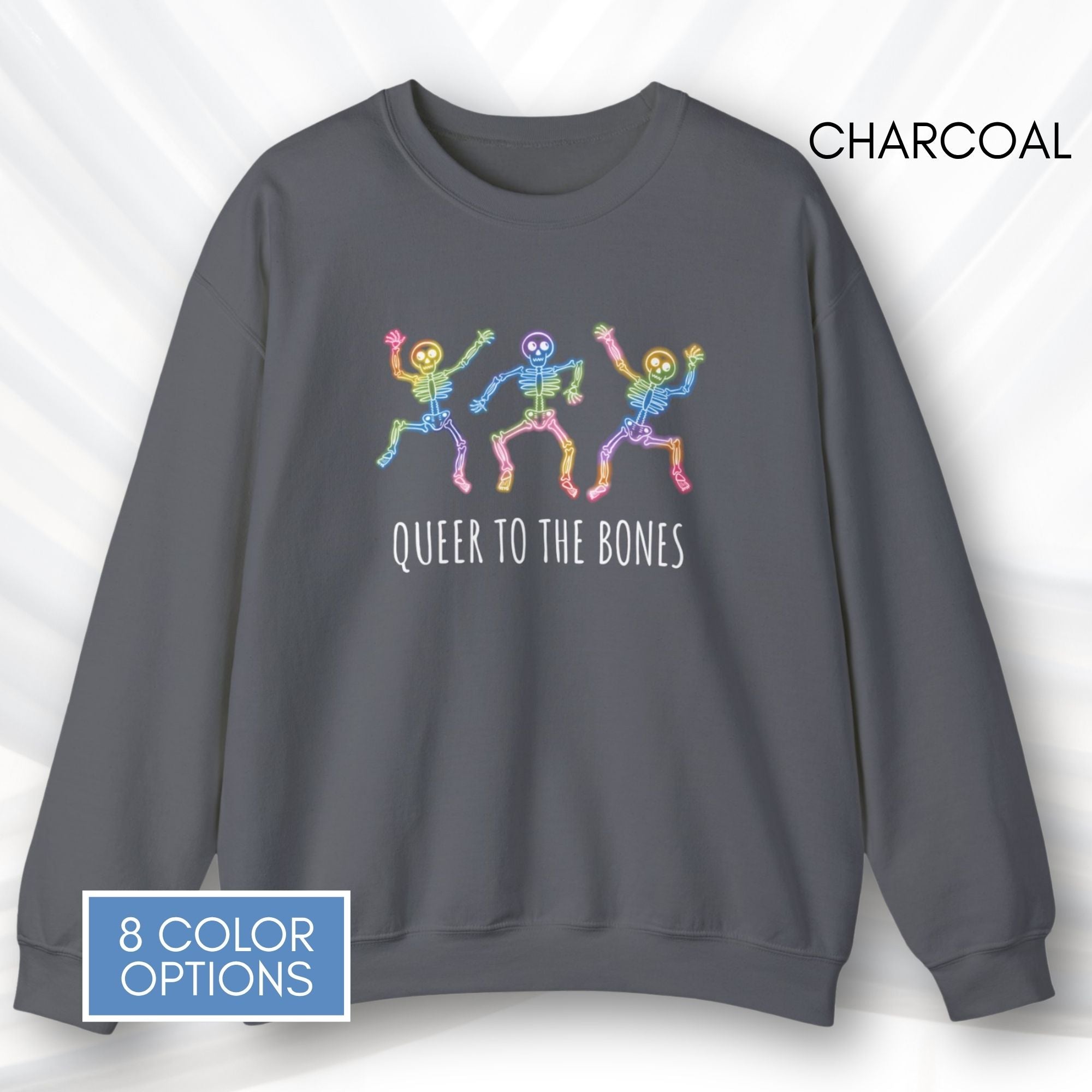 dancing-rainbow-skeletons-unisex-crewneck-halloween-lgbtq-activism-sweatshirt-hand-drawn-art-charcoal