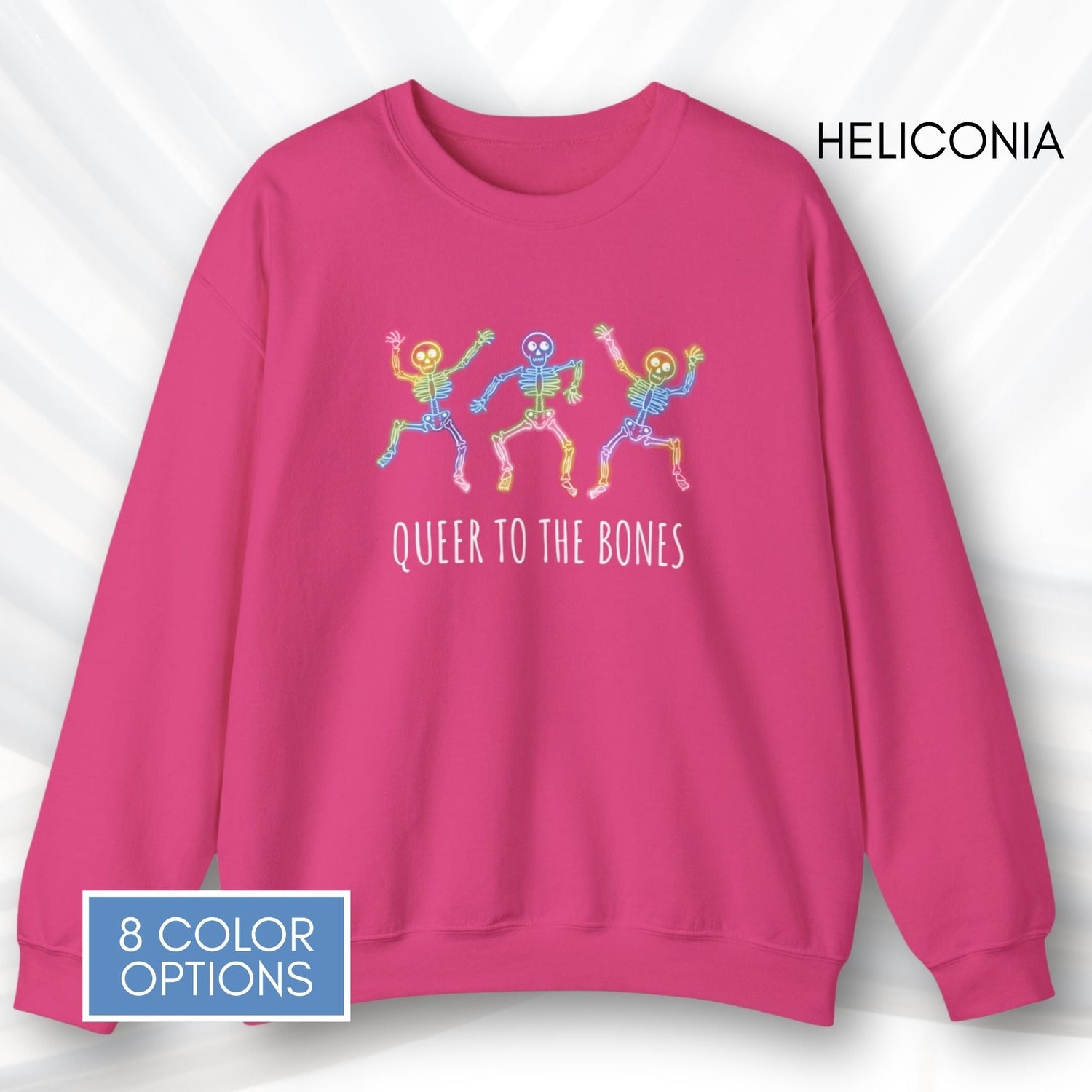 dancing-rainbow-skeletons-unisex-crewneck-halloween-lgbtq-activism-sweatshirt-hand-drawn-art-heliconia