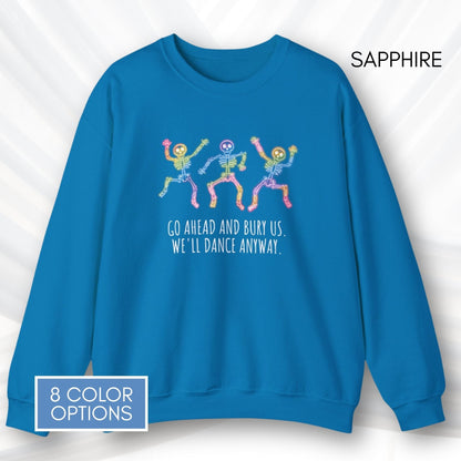 dancing-rainbow-skeletons-unisex-crewneck-halloween-lgbtq-activism-sweatshirt-hand-drawn-art-sapphire