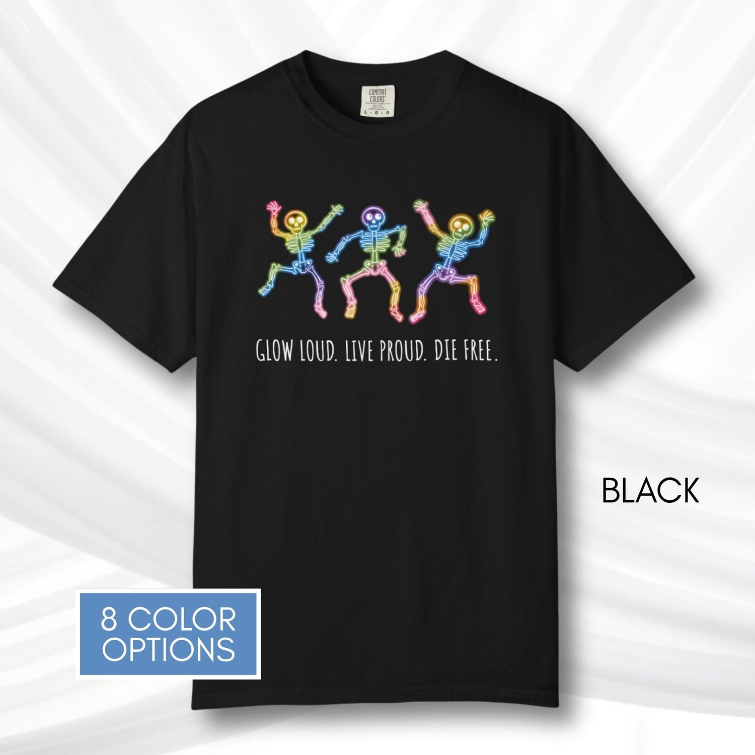 dancing-rainbow-skeletons-unisex-tshirt-halloween-lgbtq-queer-activism-graphic-tee-black
