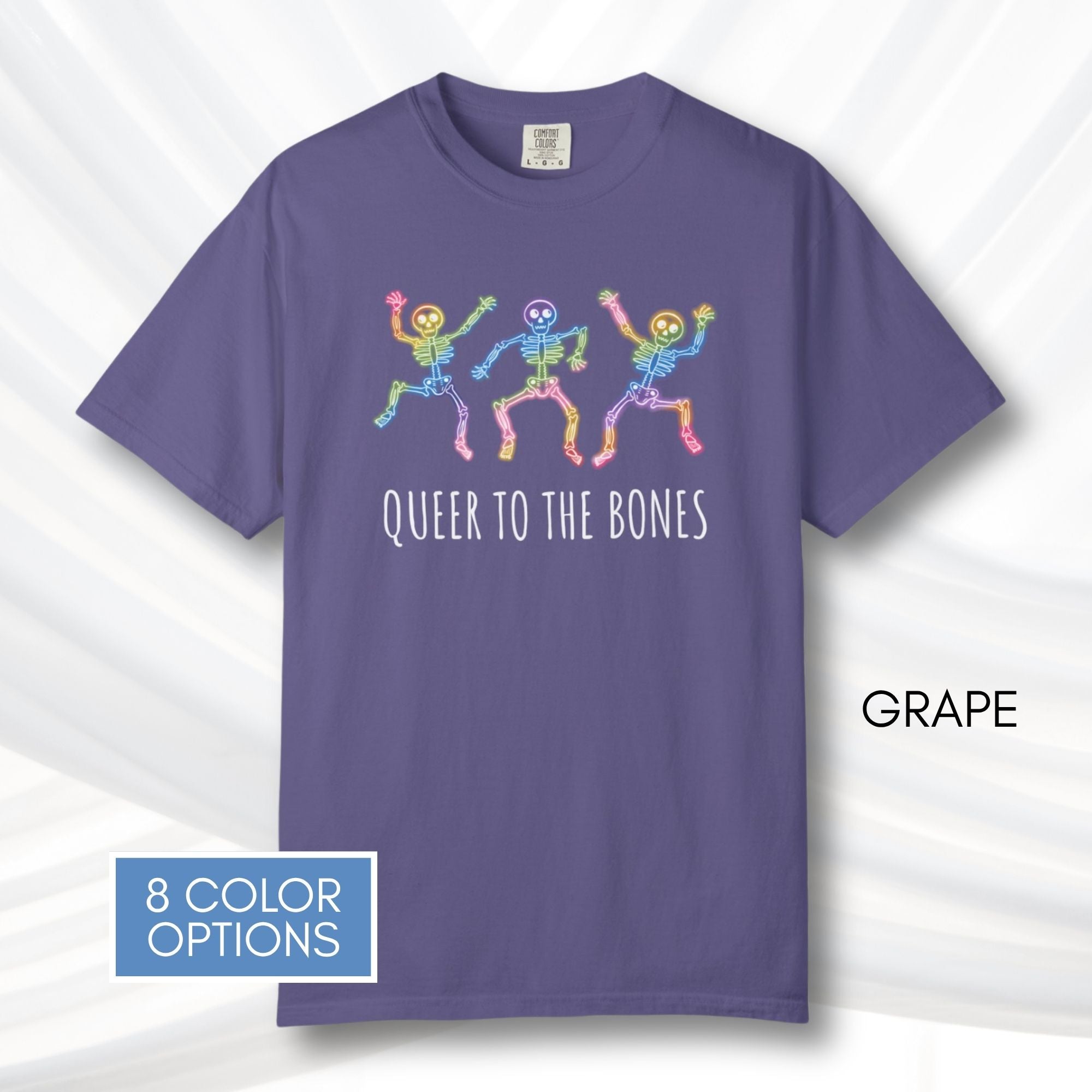 dancing-rainbow-skeletons-unisex-tshirt-halloween-lgbtq-queer-activism-graphic-tee-grape