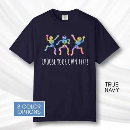dancing-rainbow-skeletons-unisex-tshirt-halloween-lgbtq-queer-activism-graphic-tee-true-navy