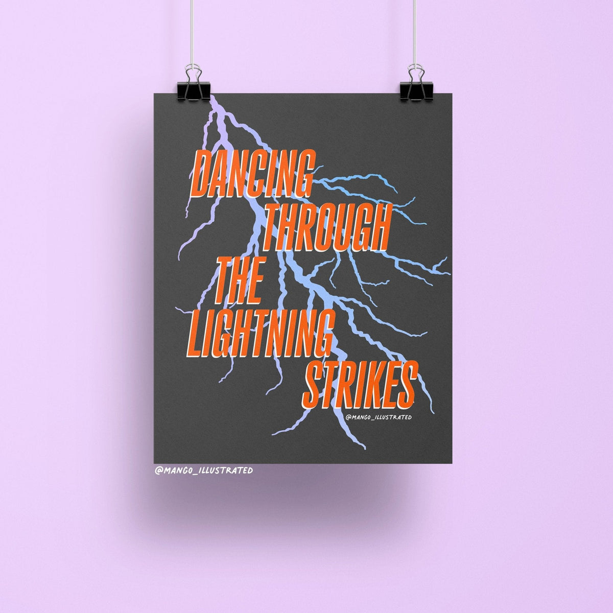 Dancing Through the Lightning Strikes art print detail — opalite lightning bolt illustration on matte museum-quality art paper by indie artist MangoIllustrated