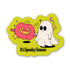A die-cut sticker featuring a pink jack-o&
