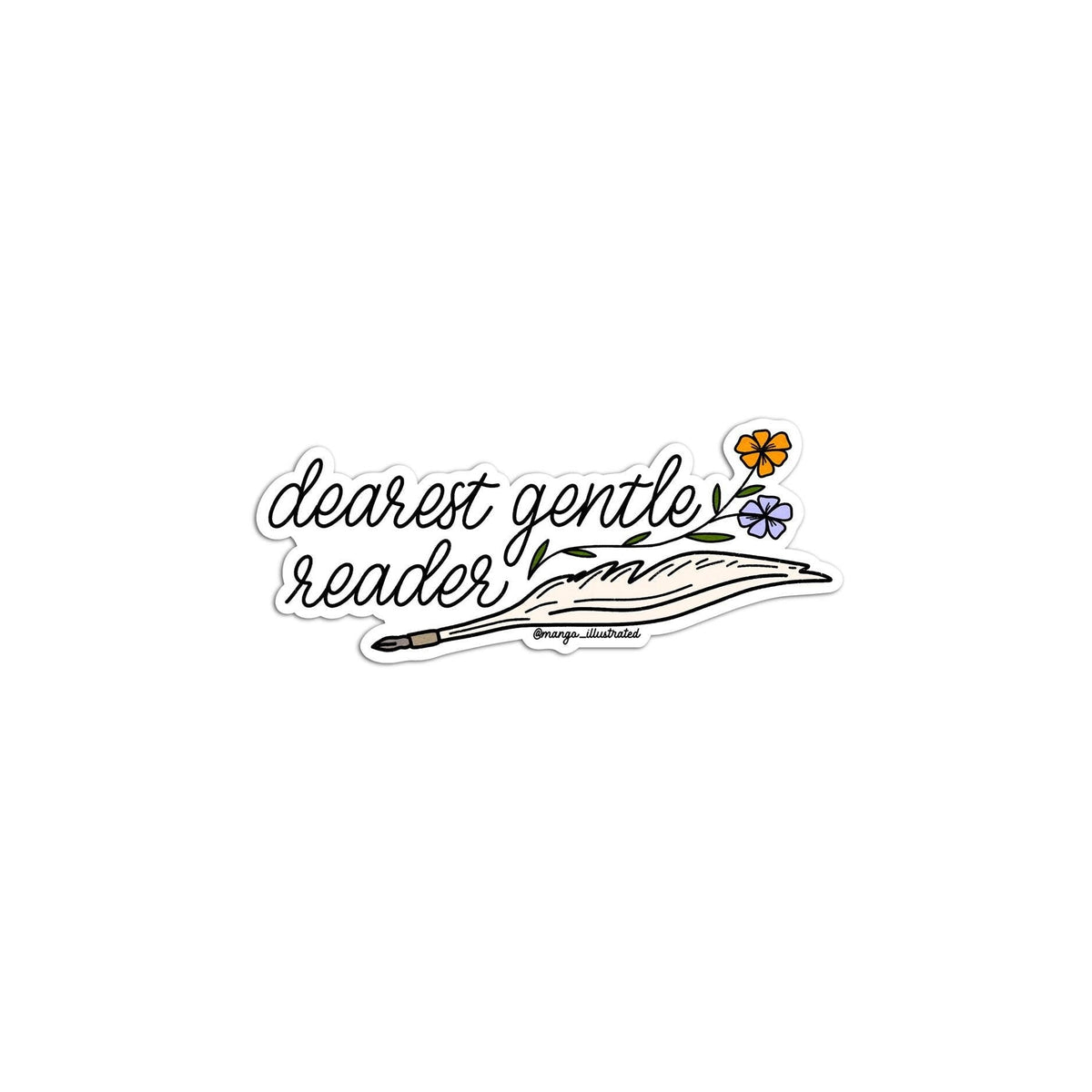 Dearest gentle reader sticker flat lay — regency romance bookish vinyl Kindle sticker by indie artist MangoIllustrated