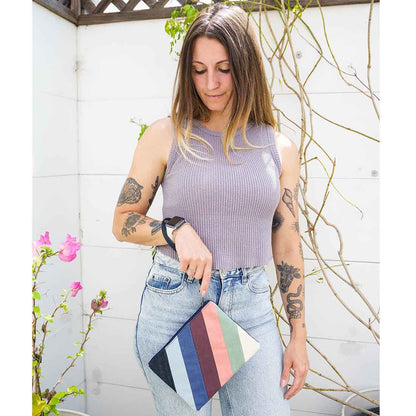 Denim Wristlet - Striped Pouch - Malia Designs