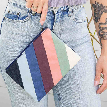 Denim Wristlet - Striped Pouch - Malia Designs