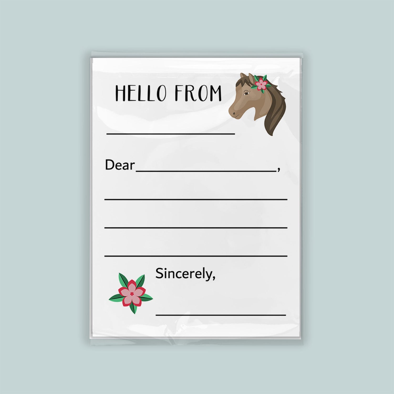 The image is a blank letterhead with a horse illustration on the top right corner. The letterhead has a blank space for the recipient&
