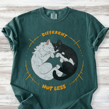 Different Not Less T-Shirt — Neurodiversity &amp; Autism Acceptance Cat Tee