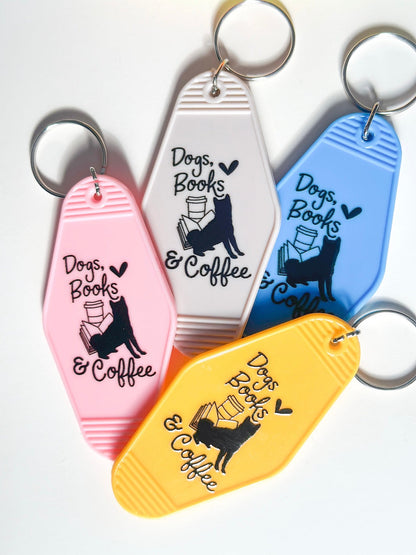 Dogs, Books &amp; Coffee Cute Motel Keychain
